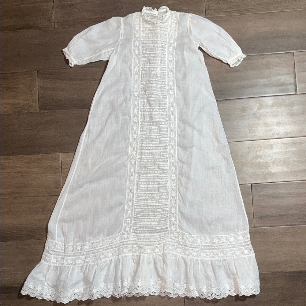 Antique Edwardian Christening Gown Hand Embroidered Lace Heirloom Gown